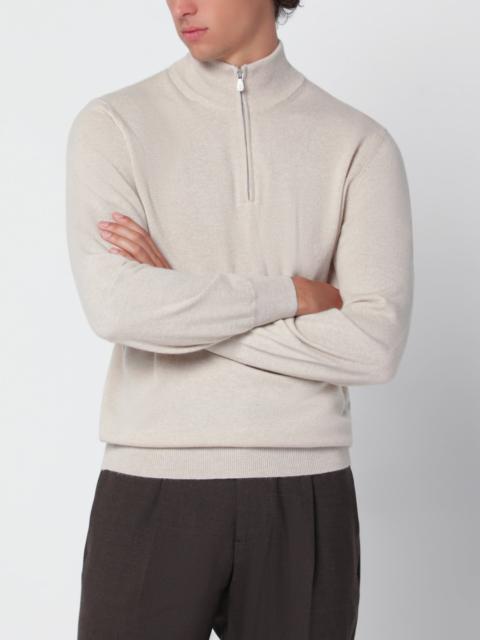 Brunello Cucinelli Sand Cashmere Half-Zip Turtleneck Sweater