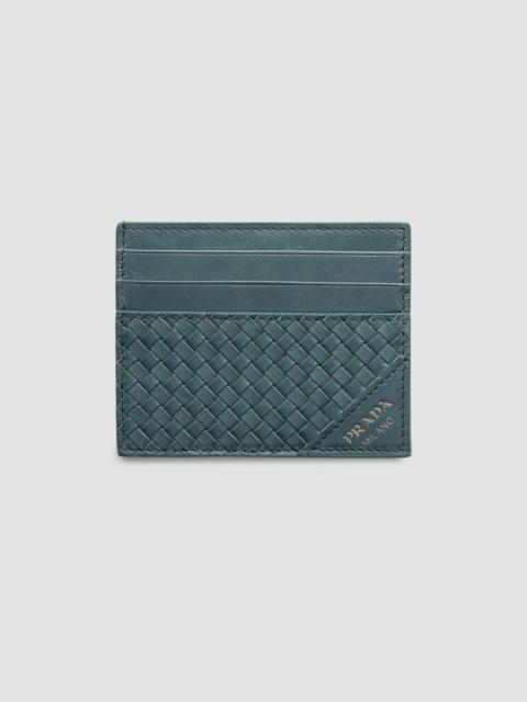 Prada Men's Leather Card Holder - Teal Blue