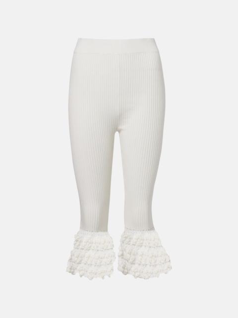 GANNI Crochet-trimmed ribbed cotton-blend capri pants