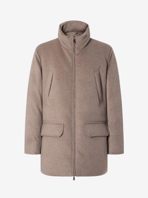 CORNELIANI Beige cashmere blend and technical fabric caban coat