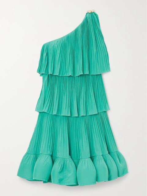 Lanvin One-shoulder Tiered Ruffled Charmeuse Mini Dress