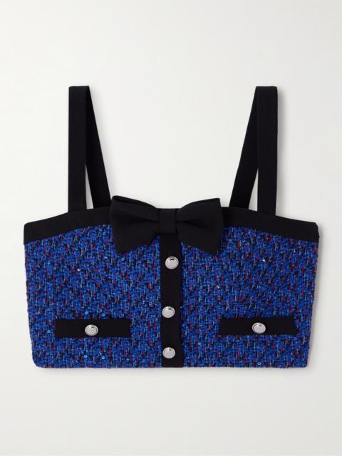 Alessandra Rich Embellished Cropped Cady-trimmed Tweed Top