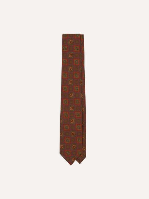 Drake's Burgundy Paisley Medallion Print Wool-Silk Self Tipped Tie