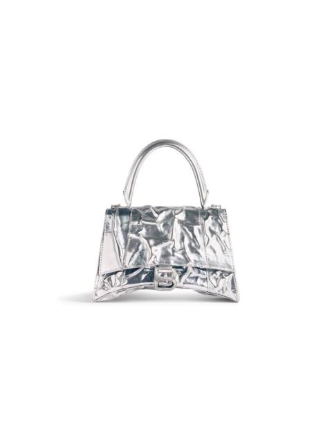 BALENCIAGA Women's Hourglass Small Handbag Crushed Effect  in Silver