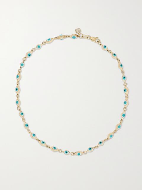 SYDNEY EVAN Mini Evil Eye 14-karat Gold And Enamel Anklet