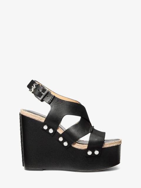 MICHAEL KORS Raven Studded Leather Wedge Sandal