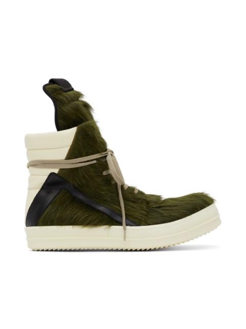 Rick Owens Green & Off-White Pony Hair Geobasket Sneakers