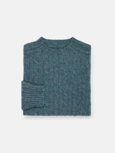 J. PRESS MADE-IN-SCOTLAND GREY BLUE SHAGGY DOG CABLE KNIT SWEATER - CLASSIC FIT