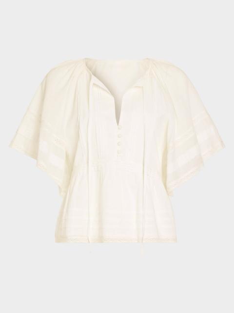 RAMY BROOK Sherry Tie-Neck Short-Sleeve Cotton Blouse