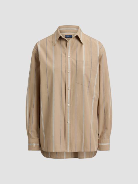 Polo Ralph Lauren Women's Oversized Striped Cotton Button-Front Shirt - Tan Cream