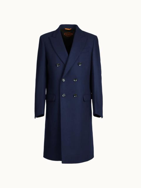 Tod's DOUBLE BREASTED COAT IN MIXED WOOL - BLUE