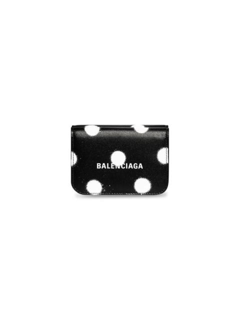 BALENCIAGA Women's Cash Mini Wallet In Sprayed Polka Dots Printed Smooth Calfskin  in Black