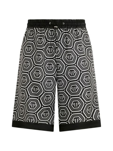 PHILIPP PLEIN monogram drawstring silk shorts