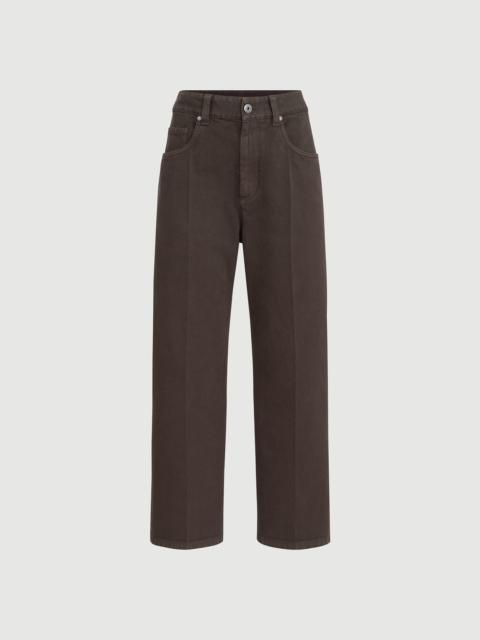 Brunello Cucinelli Dyed denim contemporary square trousers with monili