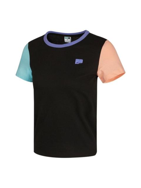 (WMNS) PUMA Casual Colorblock Round Neck Short Sleeve Black 531441-01