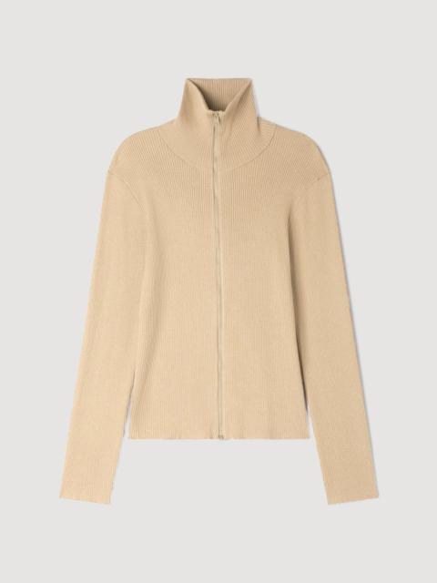 Sandro ZIP CARDIGAN WITH STANDING COLLAR