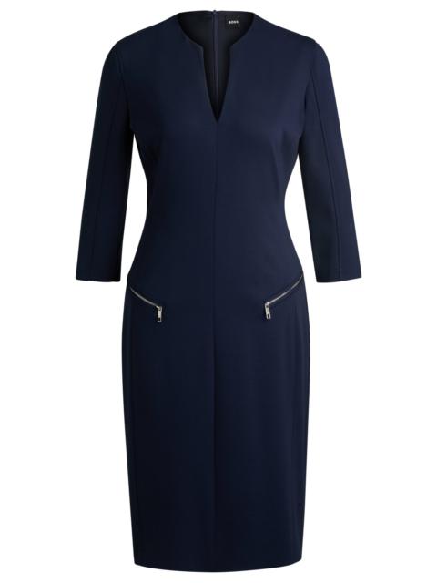 BOSS V-NECK DRESS WITH ZIPPED POCKETS AND CROPPED SLEEVES
