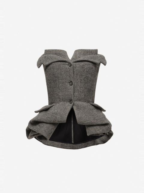 MAGDA BUTRYM Strapless wool blouse with rose peplum in grey