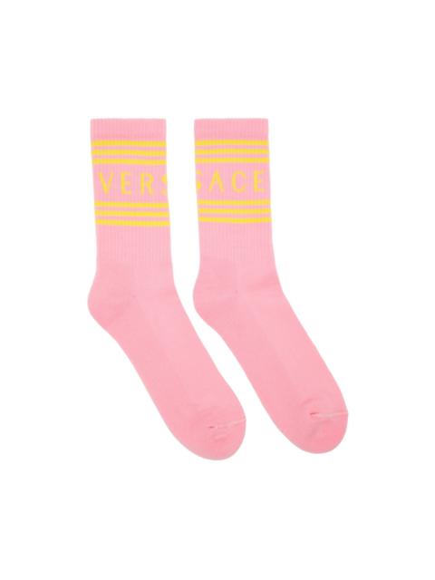 VERSACE Pink & Yellow 1990s' Vintage Logo Socks