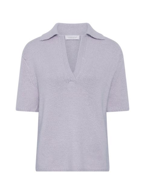 GABRIELA HEARST Sohan Knit Short Sleeve Polo in Light Blue Cashmere