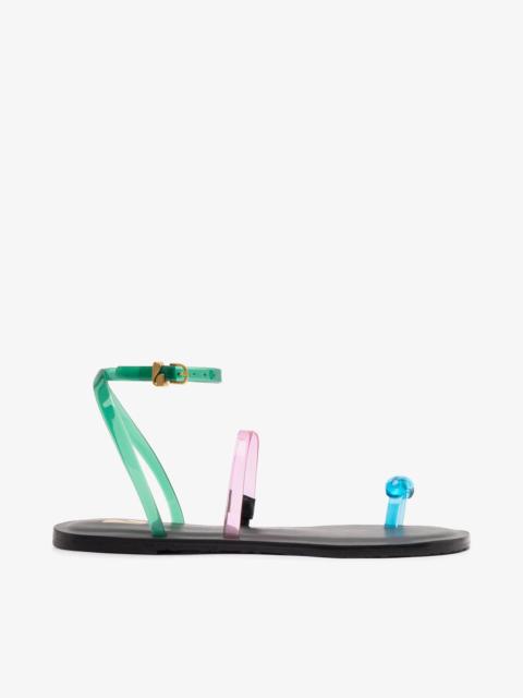 Larroudé Biarritz Jelly Flat Sandal In Pink, Blue and Green Vinyl