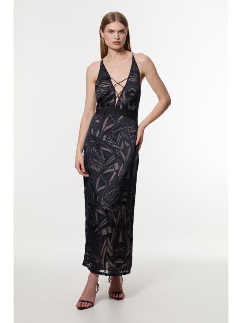 KAREN MILLEN Amelia Graham Burnout Lace Up Detail Woven Column Dress
