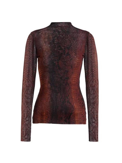 Jean Paul Gaultier Women's Snakeskin-Print Mesh Top - Brown Black
