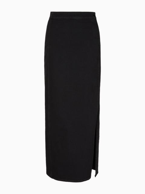 EMPORIO ARMANI Long skirt with slit in worn-look denim