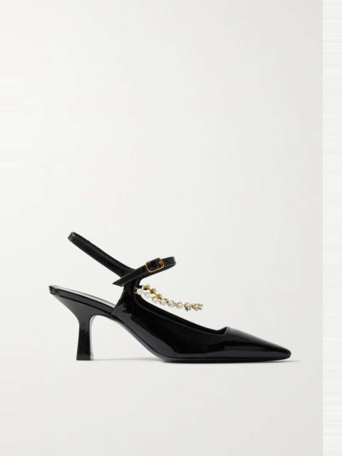 KHAITE Sidney crystal-embellished patent-leather slingback pumps