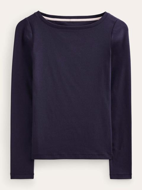 BODEN Essential Boat-Neck Jersey Top-Navy