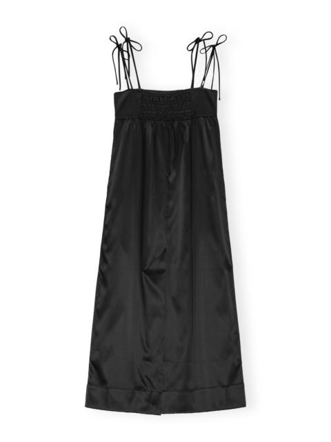 BLACK DOUBLE SATIN STRING LONG DRESS