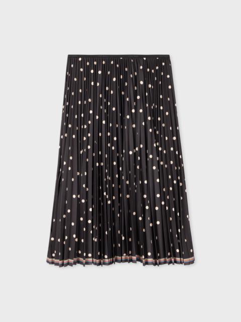 Women's Black Polka Dot Pleated Midi Skirt