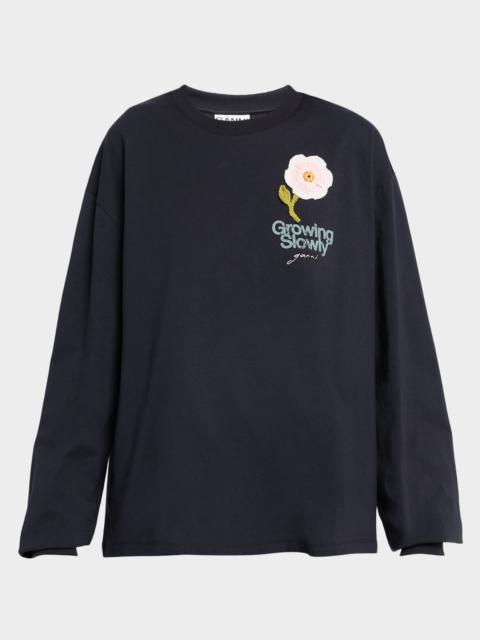 GANNI Embroidered Long-Sleeve Tee