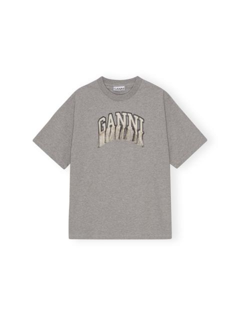 GREY HEAVY COTTON DROP SHOULDER FRINGE T-SHIRT