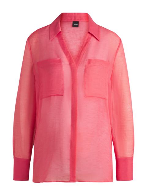 BOSS V-NECK BLOUSE IN RAMIE WITH COLLAR DETAIL