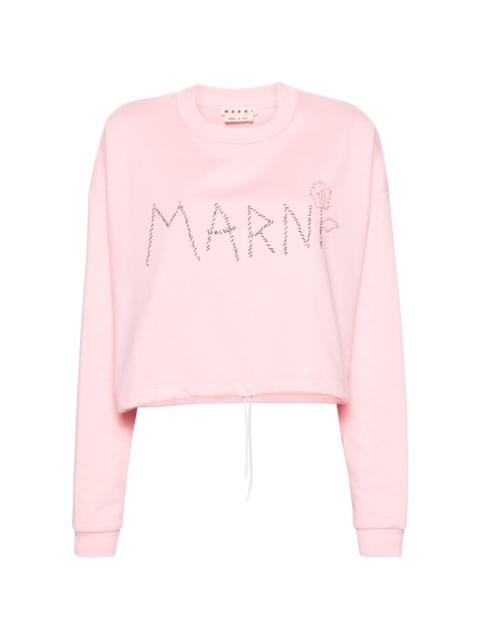 Marni logo-embroidered cropped sweatshirt