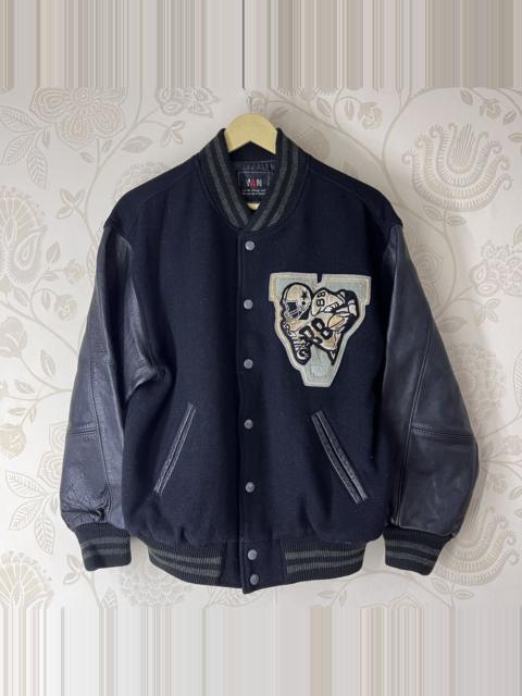 Other Designers Leather × Vintage - Vintage Quilted Leather Letterman Varsity Jacket By VAN