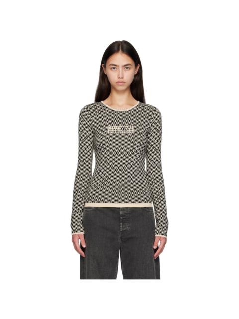 Beige & Black Allover Check Sweater