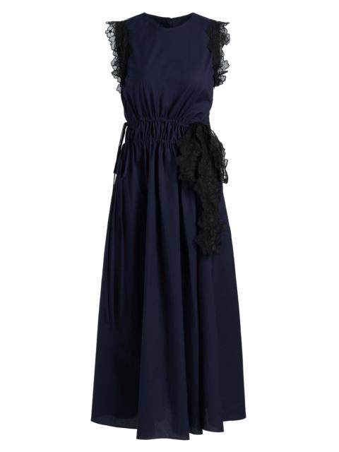 KIKA VARGAS Women's Hanna Lace-Trim Cotton A-Line Midi-Dress - Navy