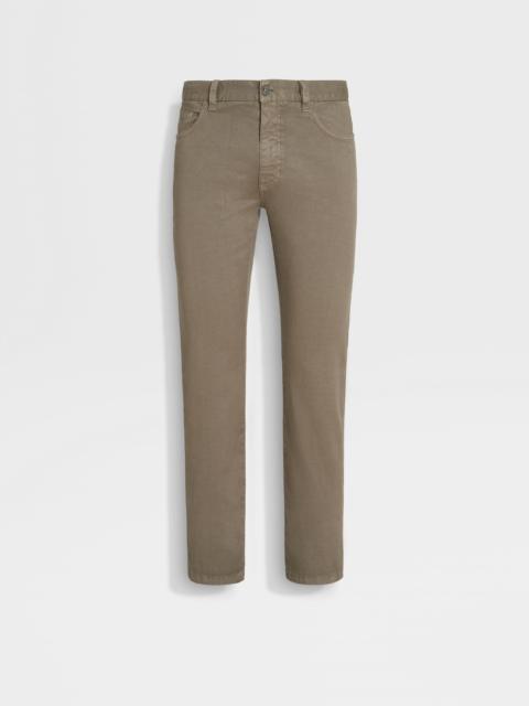 DARK TAUPE STRETCH LINEN AND COTTON ROCCIA JEANS