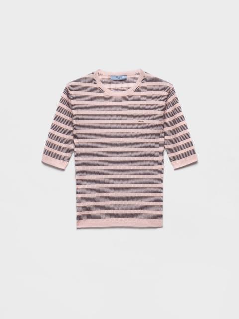 Prada Short-sleeved striped cashmere and silk sweater