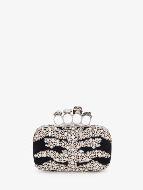 Alexander McQueen Women's Skull Four Ring Clutch in Black/silver