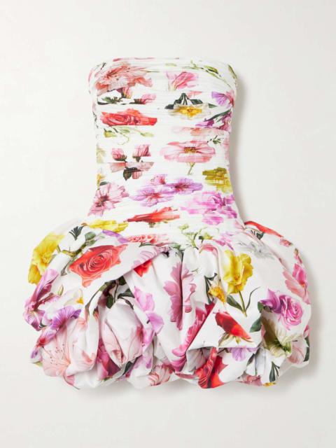 Aje. Violette strapless ruched floral-print cotton mini dress White