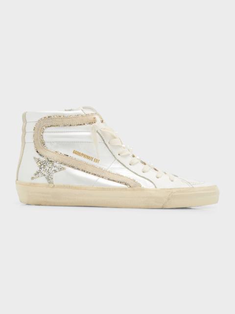 Slide Leather Pearly Mid-Top Sneakers