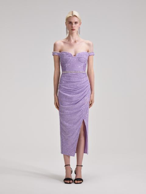 self-portrait Lilac Sequin Midi Dress