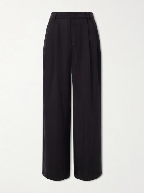 AMOMENTO Wide-Leg Pleated Satin Trousers