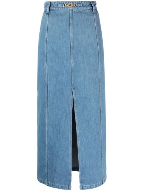 PATOU front-slit denim midi skirt
