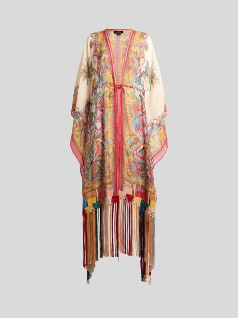 Etro SEERSUCKER KAFTAN WITH FRINGING AND PLACED PAISLEY FOLIAGE PRINT