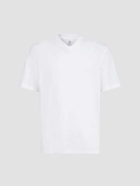 Brunello Cucinelli Men's Cotton Jersey V-Neck T-Shirt - White
