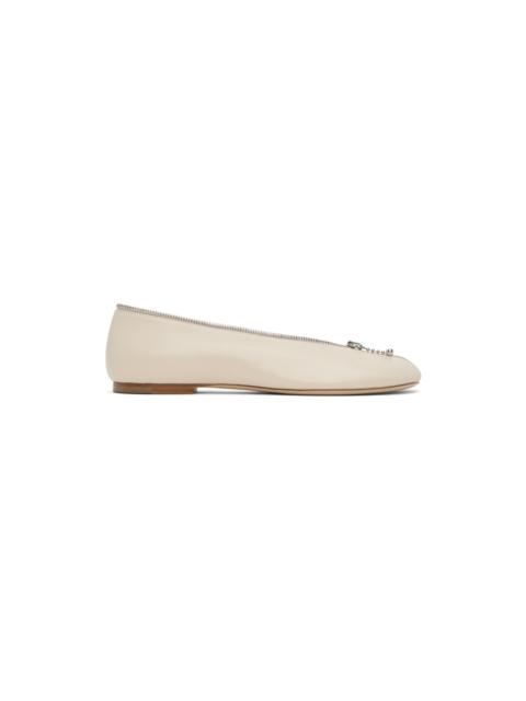 Burberry Off-White Leather Sadler Zip Ballerina Flats